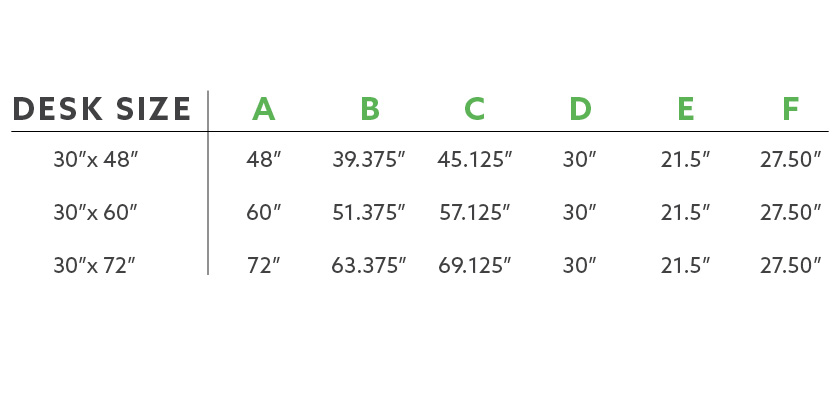 VertDesk Dimensions Key